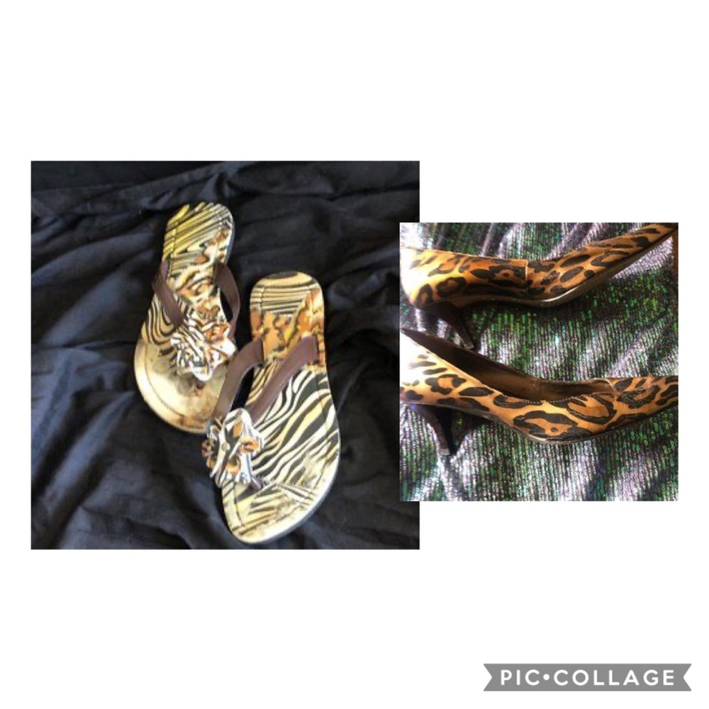 Two pairs of Leopard print shoes.